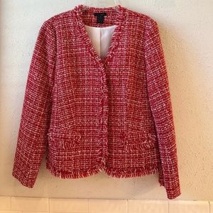 red & white tweed jacket